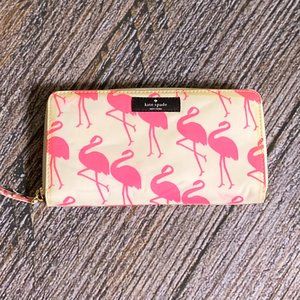 Kate Spade White Clutch Wallet with Hot Pink Flamingos